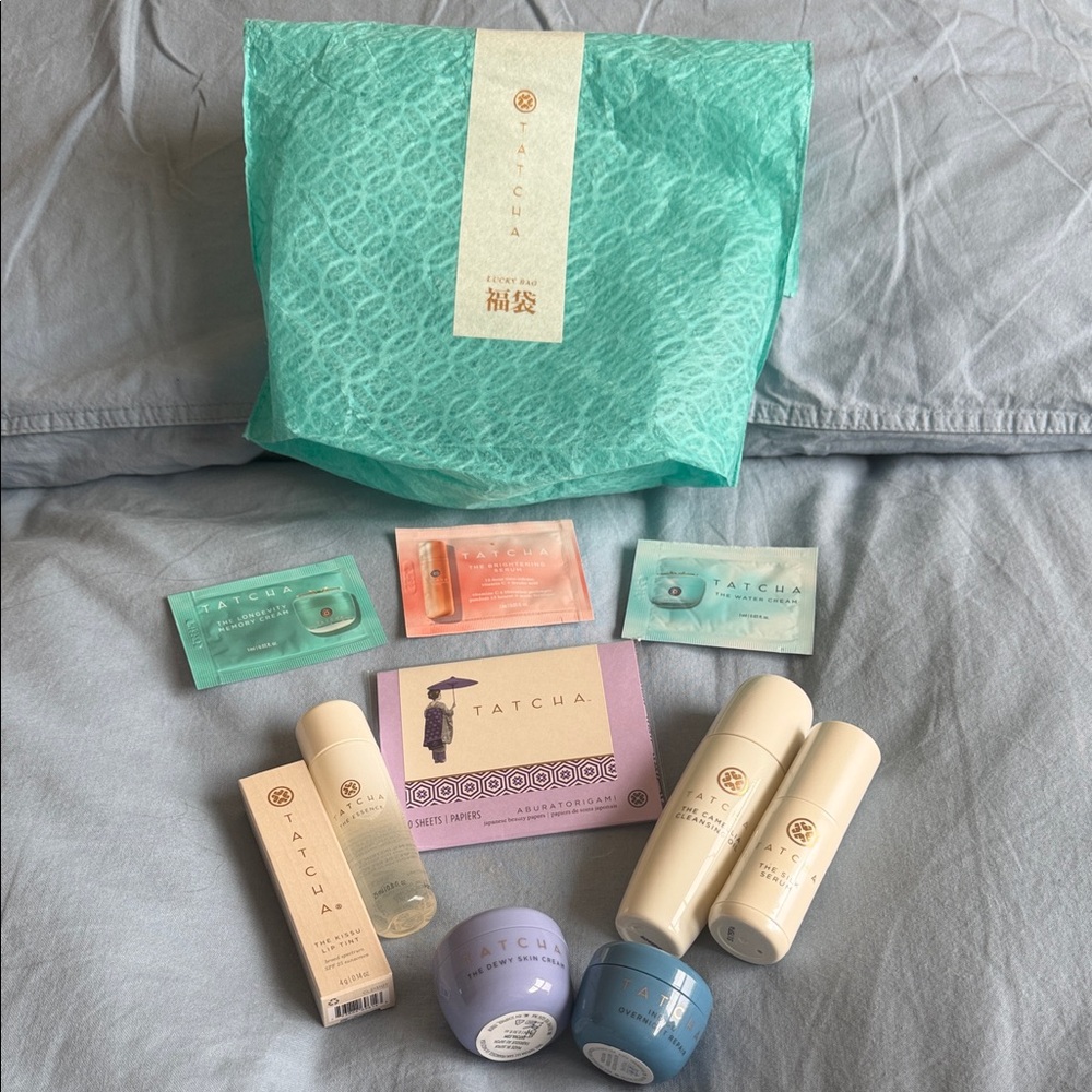 Tatcha Skincare Collection with Teal Bag